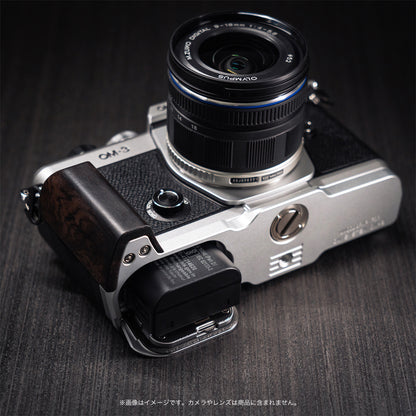 YUWOOD ウッドグリップ 一体型ベースプレート OM SYSTEM OM-3 専用 アルカスイス互換 黒檀